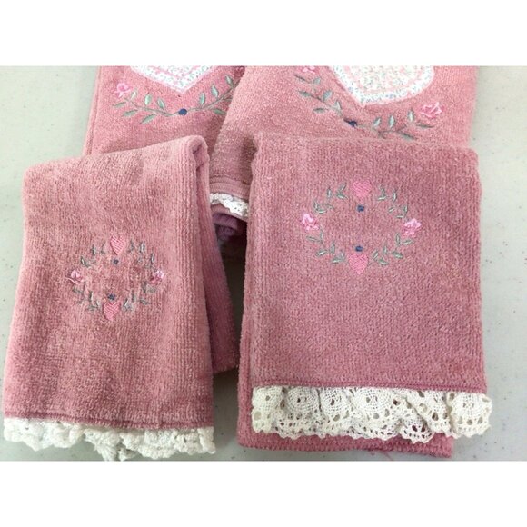 Cannon Vintage Pink Embroidered Towel Set of 4 - Picture 3 of 7
